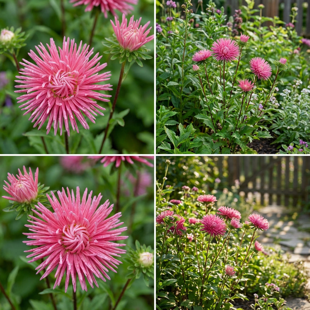 Aster Needle Unicum Rose Callistephus Chinensis – Dwarf Garden Flower Seeds