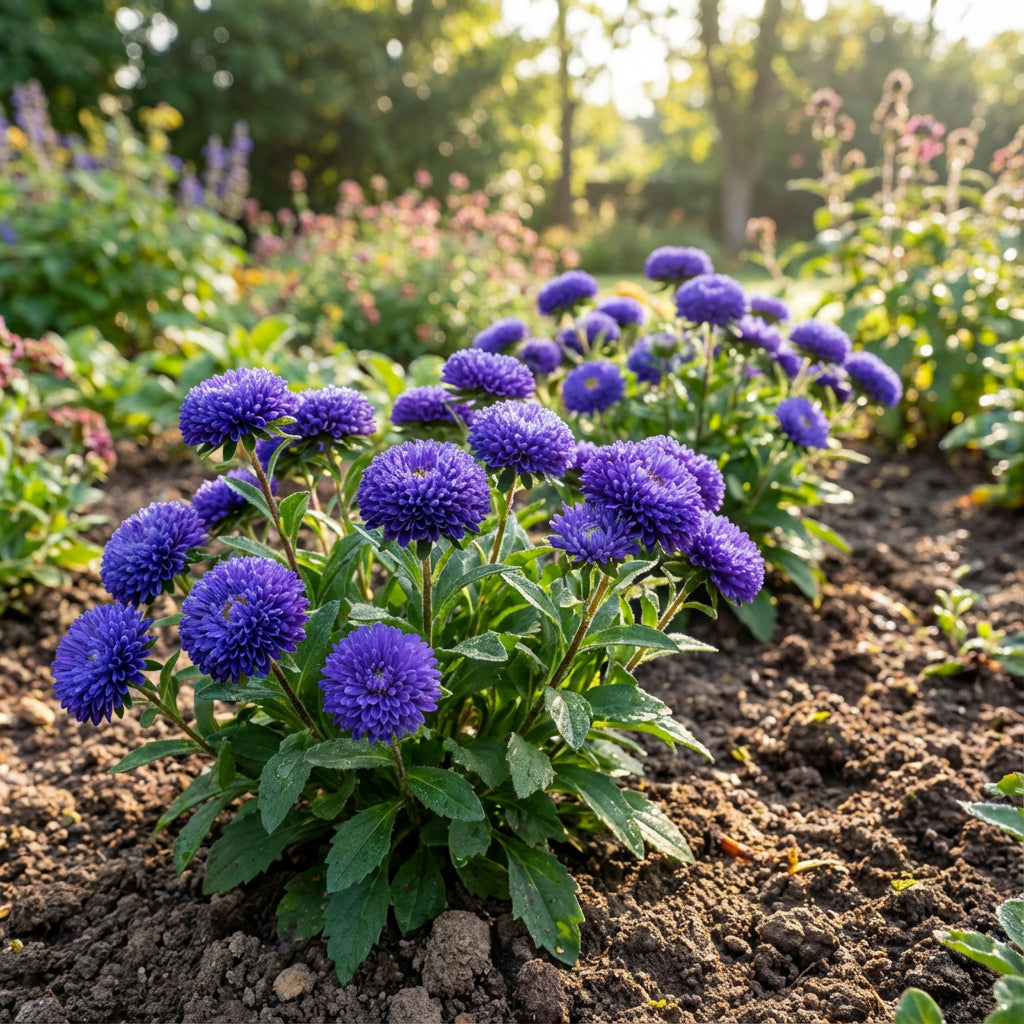 Aster Pompon Blue Moon Callistephus Chinensis – Dwarf Garden Flower Seeds