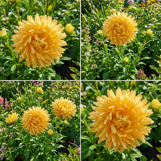 Aster Paeony Duchess Yellow Callistephus Chinensis – Dwarf Garden Flower Seeds