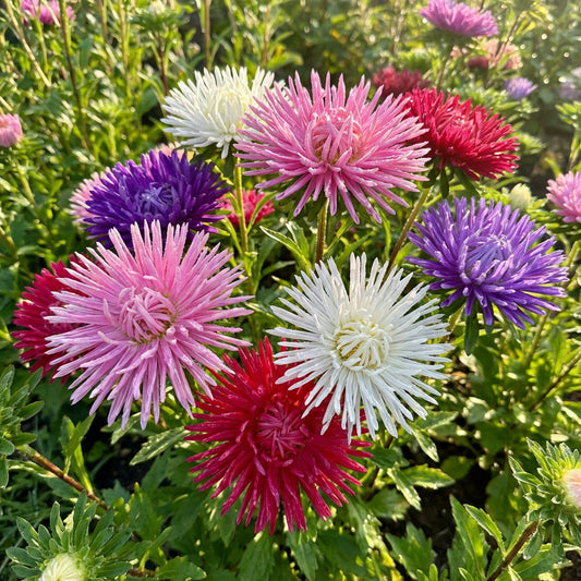 Aster Needle Unicum Mixed Colors Callistephus Chinensis – Dwarf Garden Flower Seeds