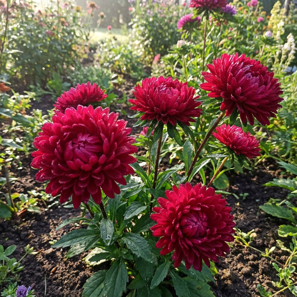 Aster Paeony Duchess Scarlet Callistephus Chinensis – Vibrant Garden Flower Seeds