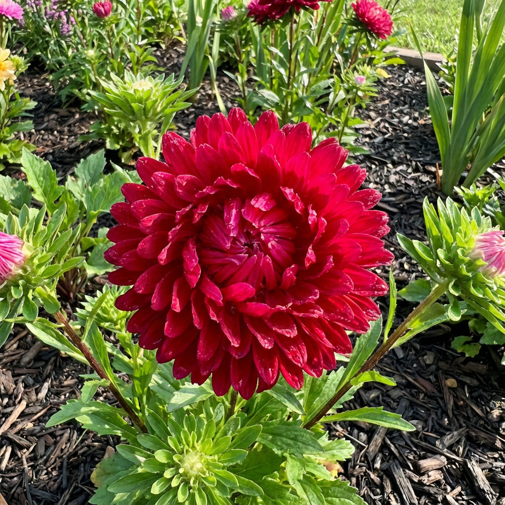 Aster Paeony Duchess Scarlet Callistephus Chinensis – Vibrant Garden Flower Seeds
